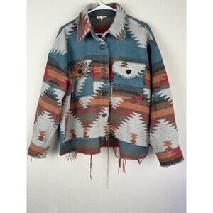 La Miel Women’s Size Small Southwest Aztec Flannel Blanket Jacket Shacket